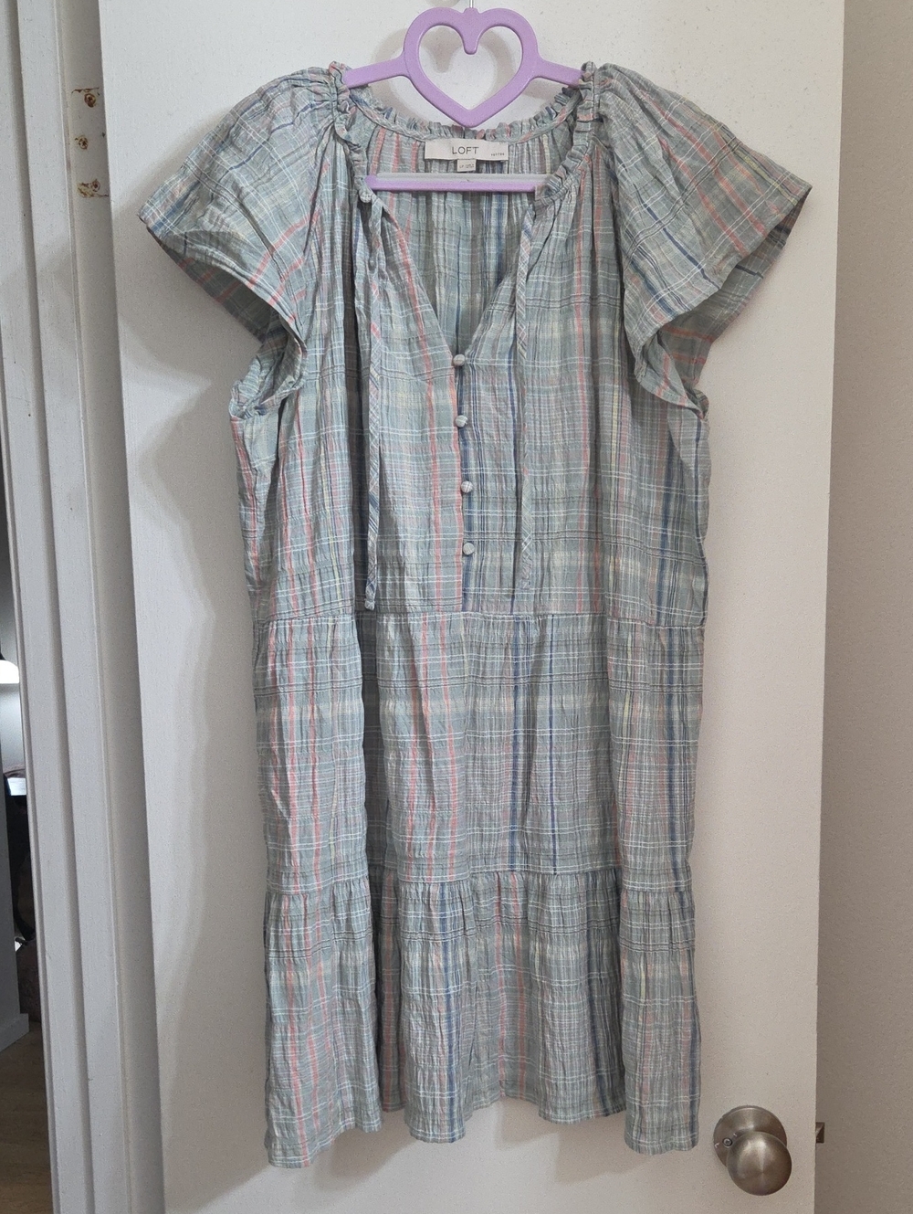 LOFT Pastel Plaid Tiered Dress in Mint and Pink